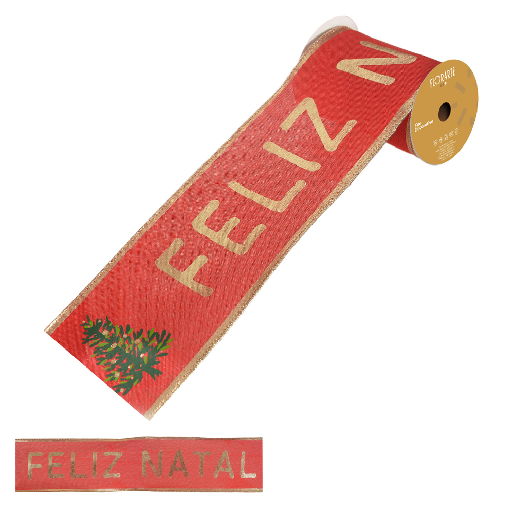 FITA ARAMADA LINHO C/ FOIL C/COSTURA (VERMELHO DOURADO) 10cmX5m
