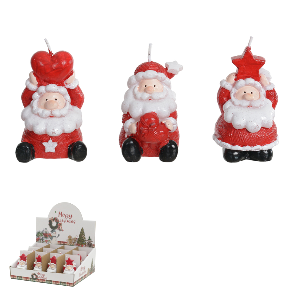 NATAL  VELA PAPAI NOEL SORTIDO 8cm (VERMELHO BRANCO)