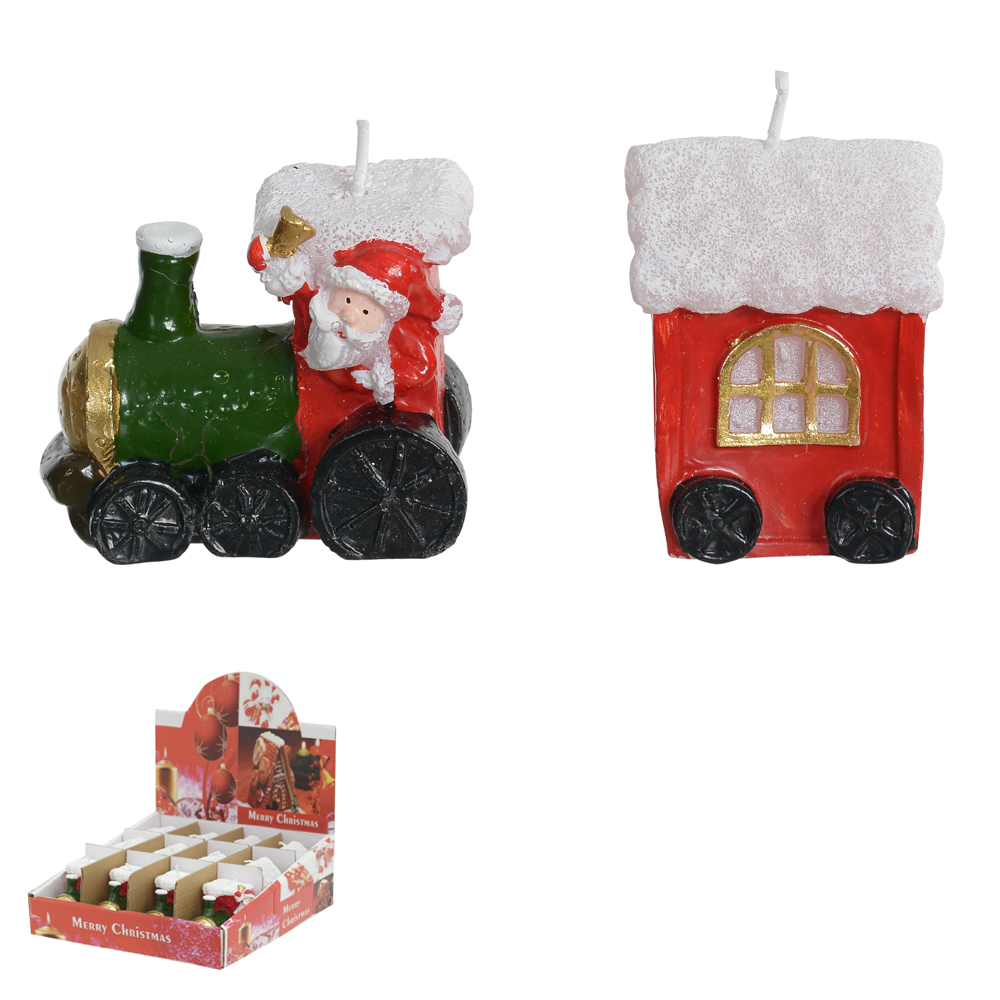 NATAL  VELA TREM E VAGAO SORTIDO 8cm (VERMELHO BRANCO)