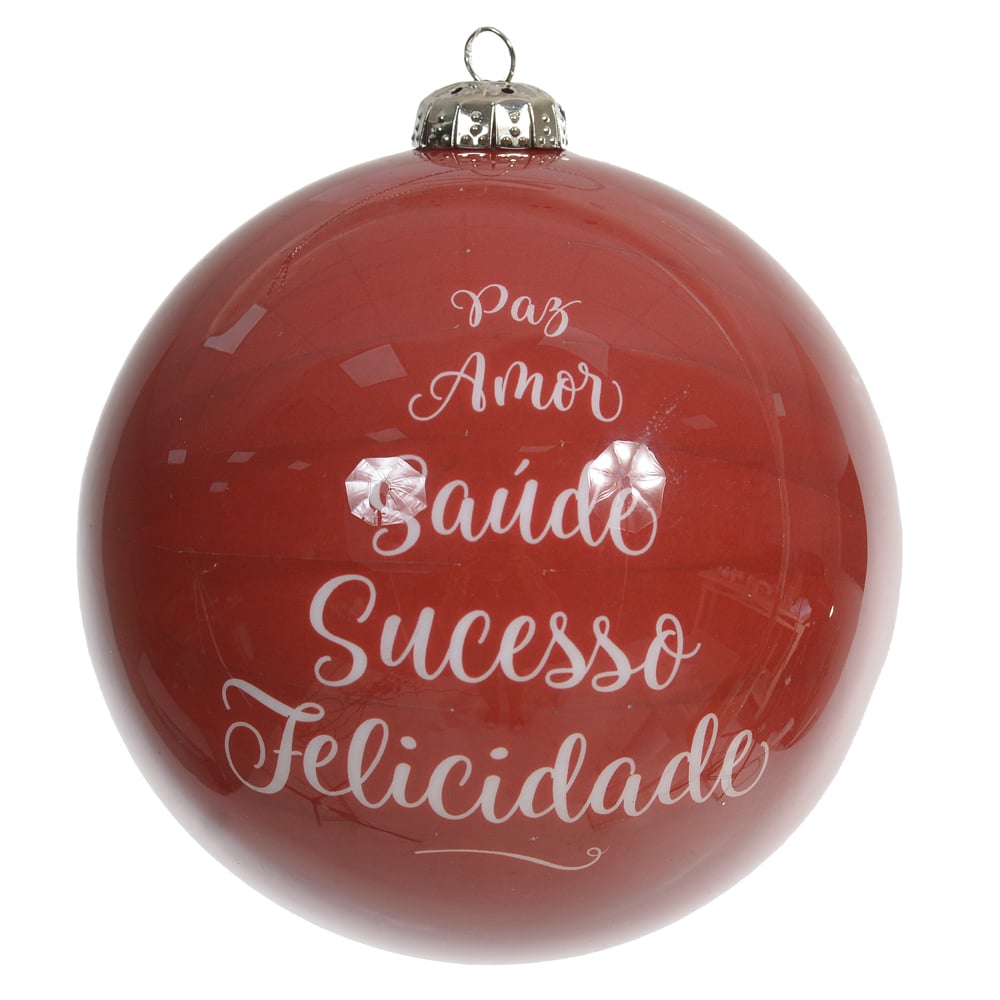 BOLA DECORADA PALAVRAS NATAL (VERMELHO) 10cm