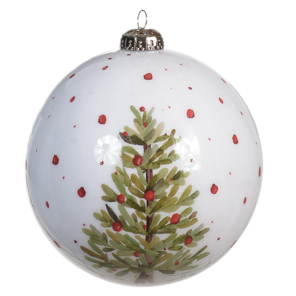 BOLA DECORADA PINHEIRINHO NATAL (BRANCO) 10cm