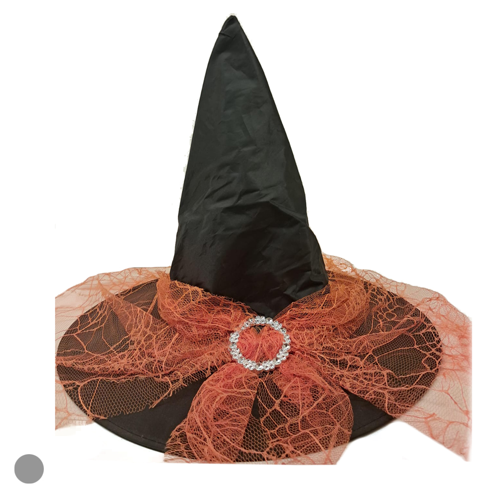 CHAPEU COM VEU TEIA DE ARANHA (PRETO LARANJA) 34X40cm