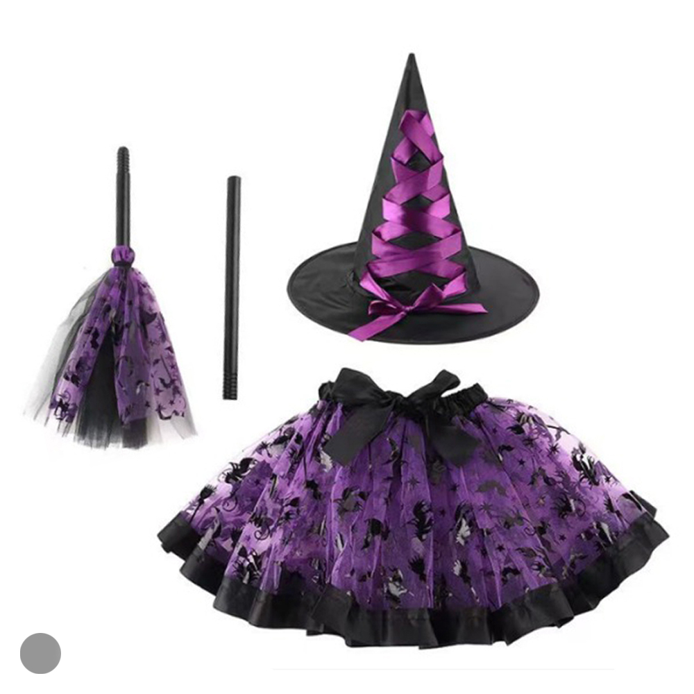 FANTASIA BRUXA KIT SAIA+CHAPEU+VASSOURA (ROXO) 22cm