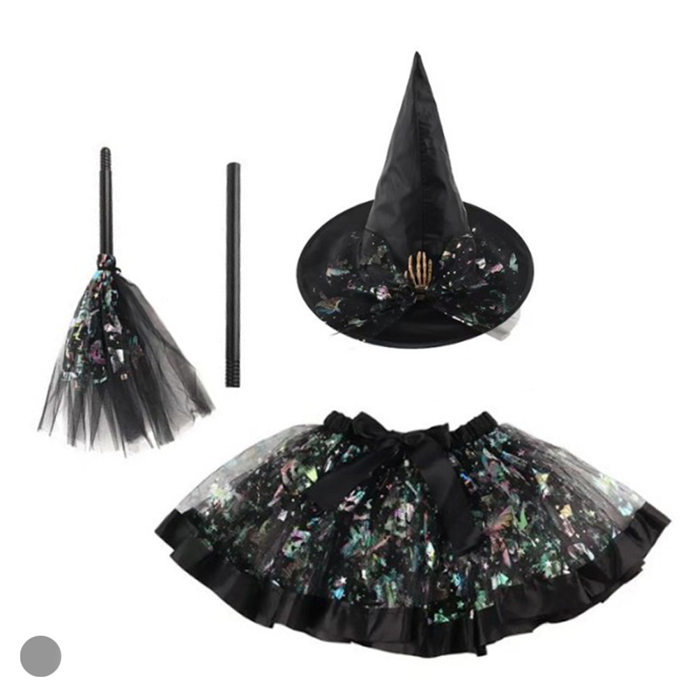 FANTASIA BRUXA KIT SAIA+CHAPEU+VASSOURA (PRETO) 22cm
