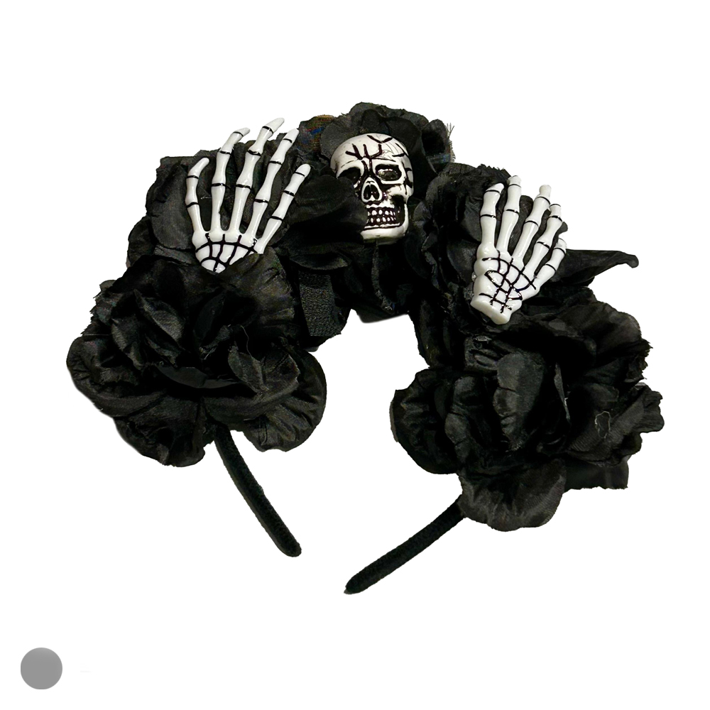 TIARA CAVEIRA FLORES (PRETO) 22cm