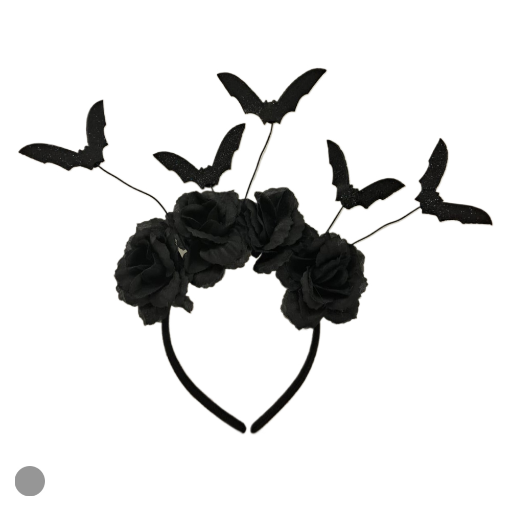 TIARA MORCEGO FLORES (PRETO) 22cm
