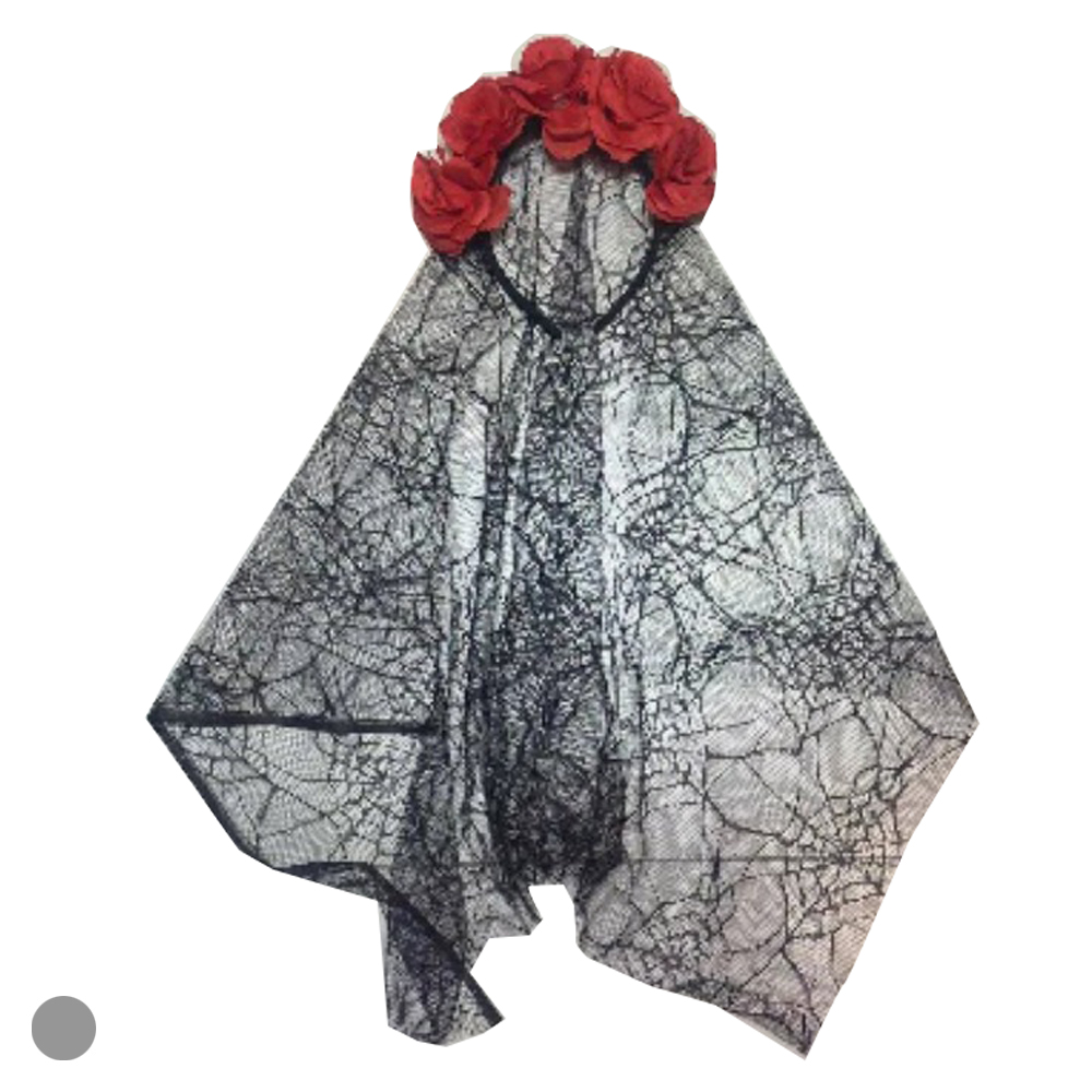 TIARA FLORES E VEU (PRETO) 20cm