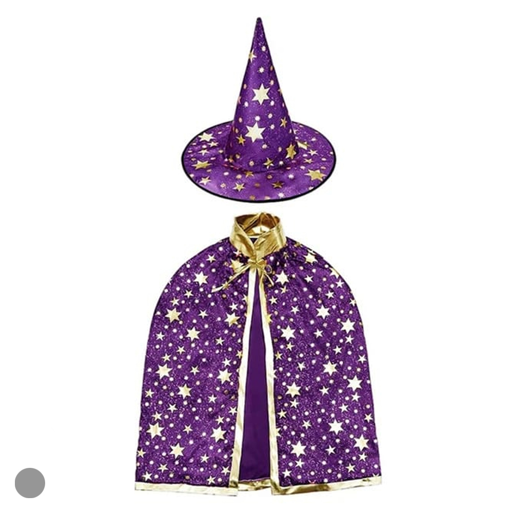 FANTASIA BRUXA KIT CAPA + CHAPEU PRETO (ROXO) 70cm