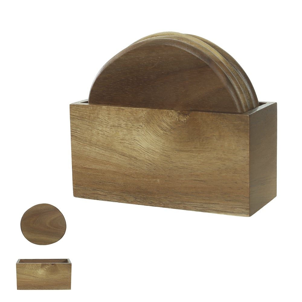 PORTA COPO MD ACACIA 13X13,5X5,6cm C/ SUPORTE C/ 5 PECAS (BEGE)