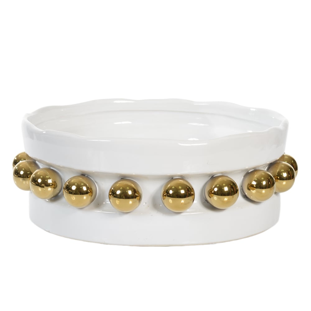CENTRO DE MESA CERAMICA (BRANCO DOURADO) 12cm 32,2d