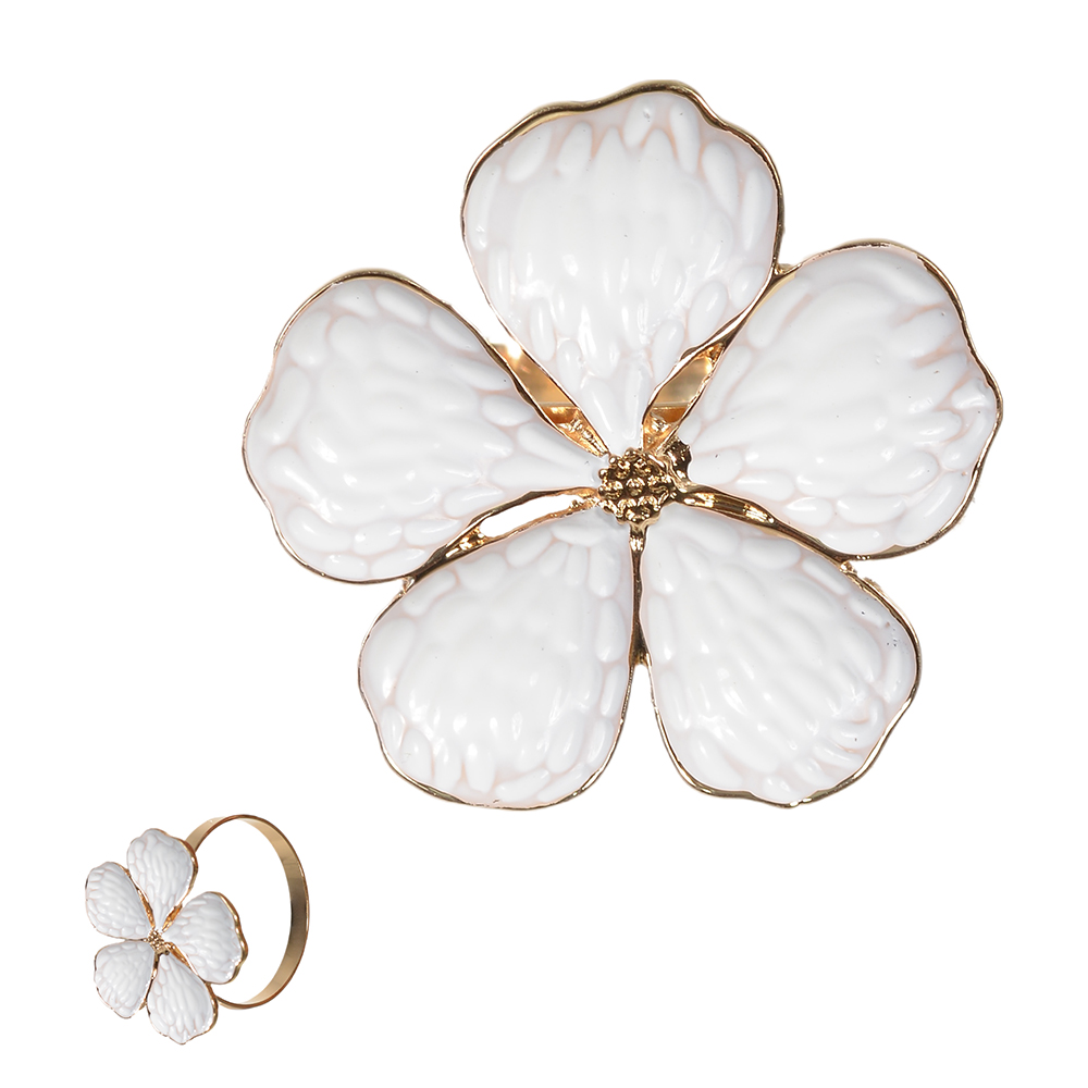 CJ PORTA GUARDANAPO L. ZINCO C/4 PECAS FLOR (BRANCO DOURADO)