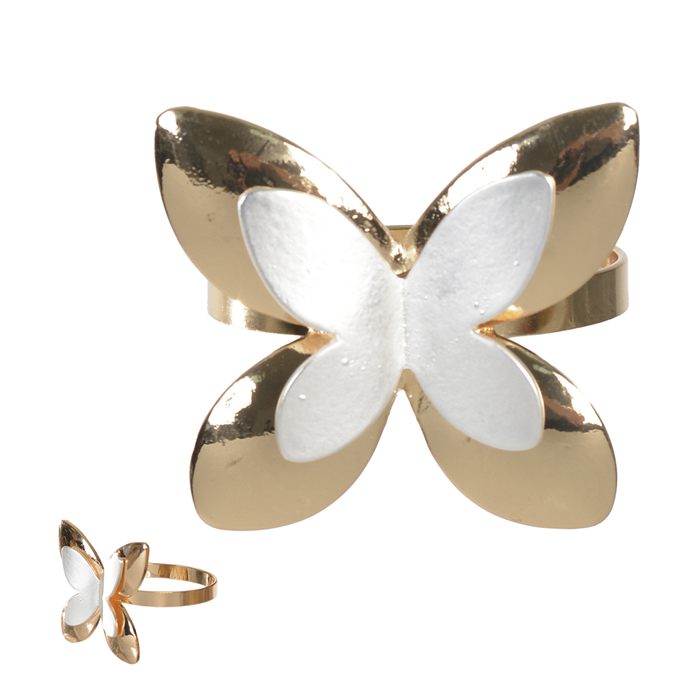 CJ PORTA GUARDANAPO L. ZINCO C/4 PECAS BORBOLETA (BRANCO DOURADO)