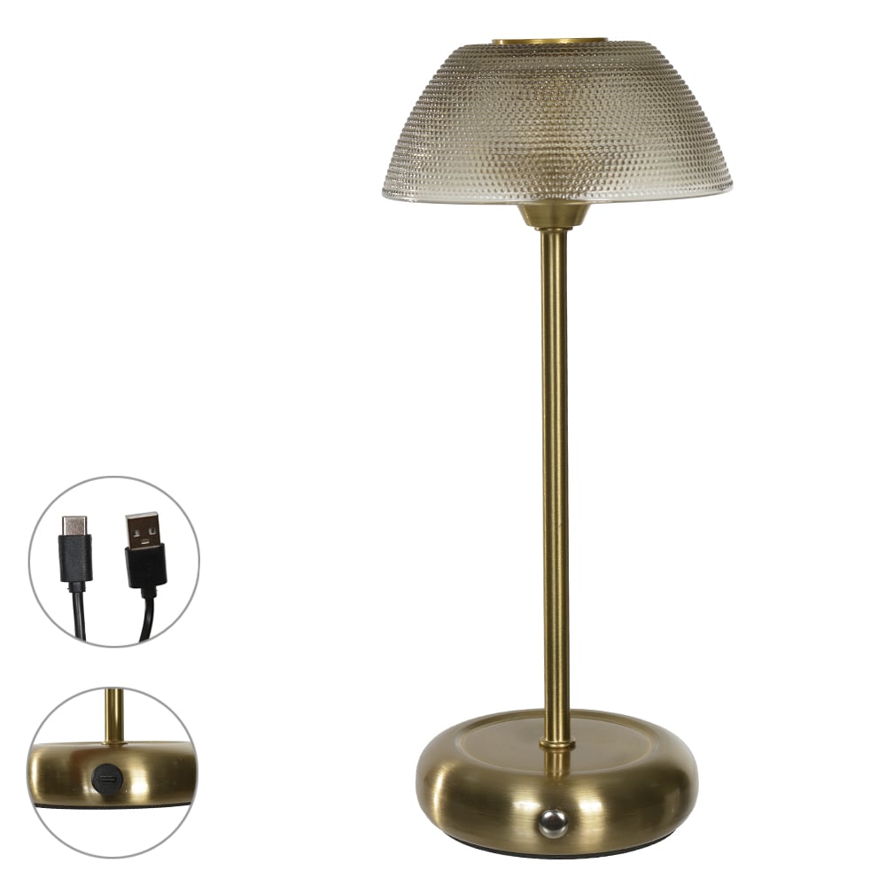 LUMINARIA MESA LED METAL VIDRO USB (DOURADO) 27,5cm 12d