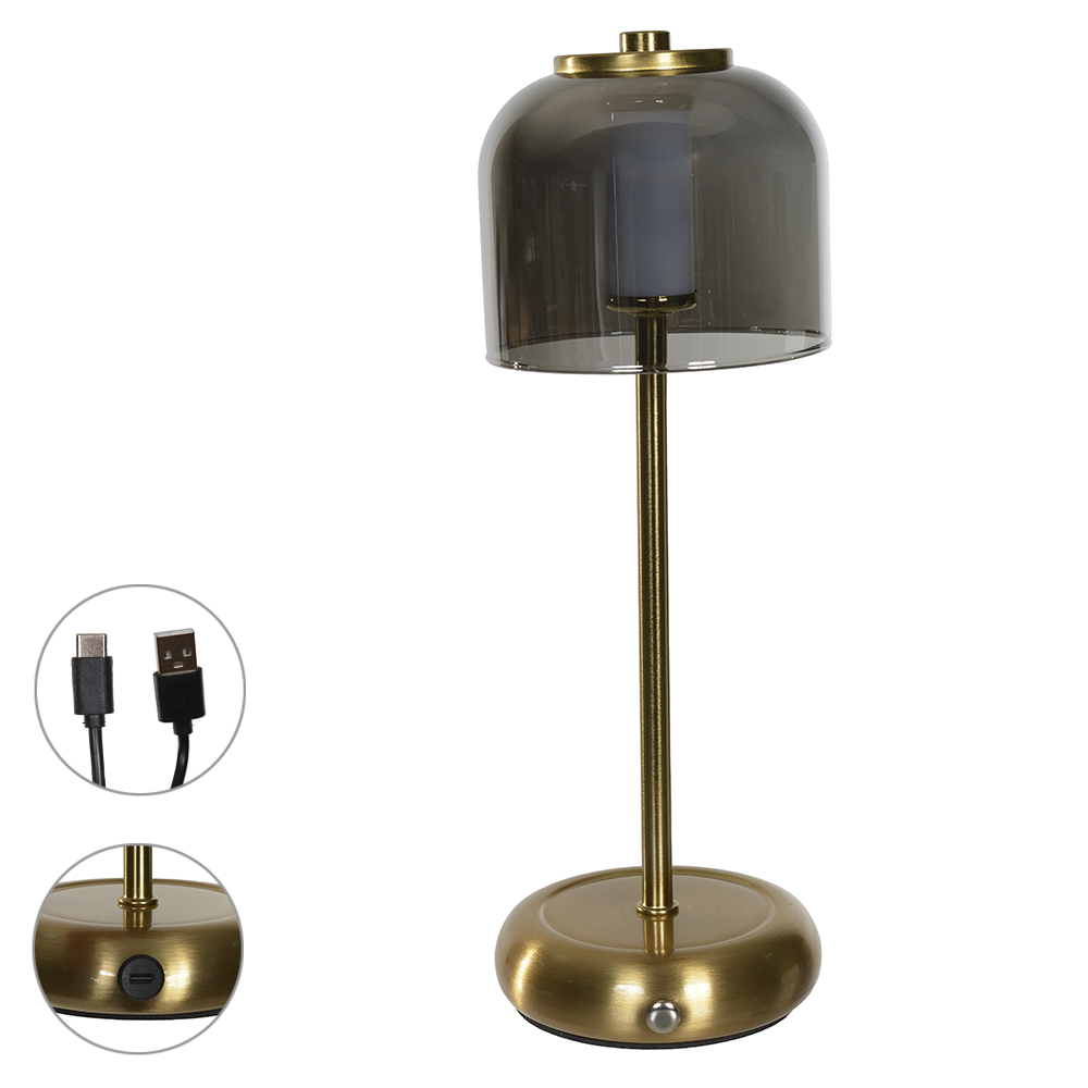LUMINARIA MESA LED METAL VIDRO USB (DOURADO FUME) 29,2cm 10d