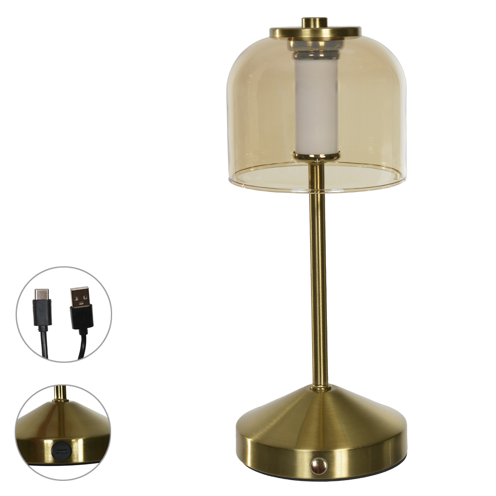 LUMINARIA MESA LED METAL VIDRO USB (DOURADO LUSTER) 25,5cm 10d