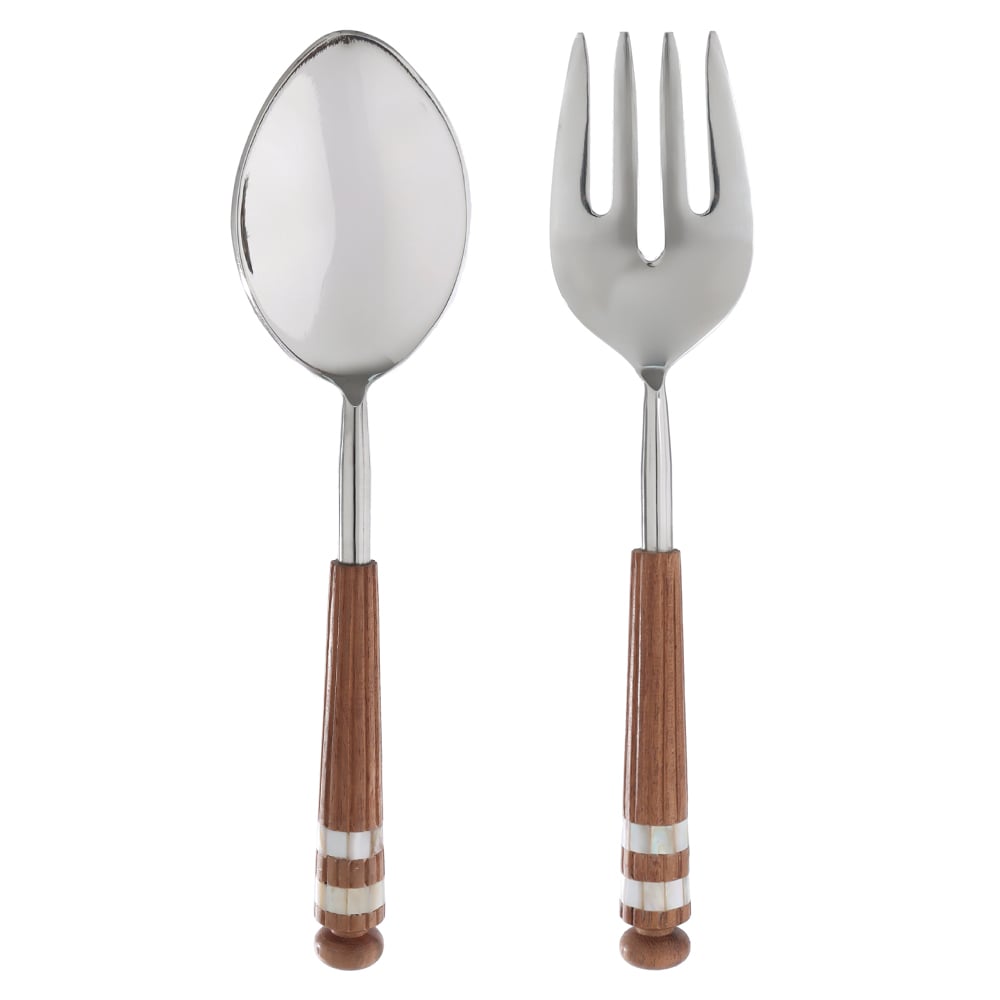 TALHERES DE SALADA ACO INOX 27,3cm C/2 PCS MAD ACACIA E MADREPEROLA (PRATA)