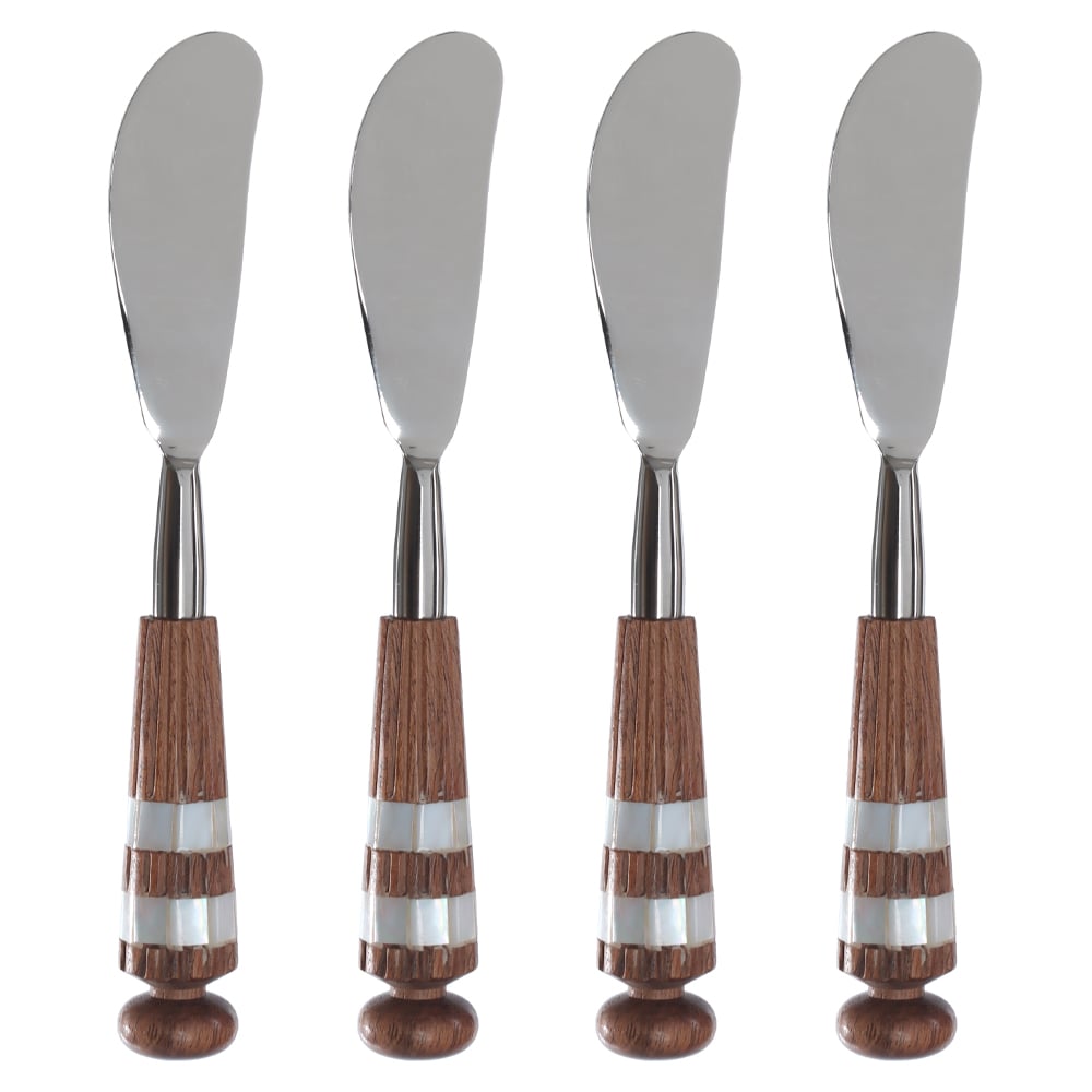 CJ ESPATULAS ACO INOX 17,78cm C/4 PCS MAD ACACIA E MADREPEROLA (PRATA)