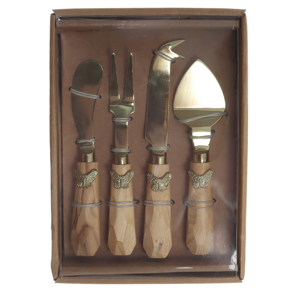 CJ TALHERES QUEIJO ACO INOX 17,78cm C/4 PCS BORBOLETA (DOURADO)