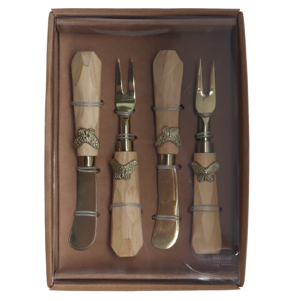 CJ ESPATULA E GARFO ACO INOX 15,24cm C/4 PCS BORBOLETA (DOURADO)