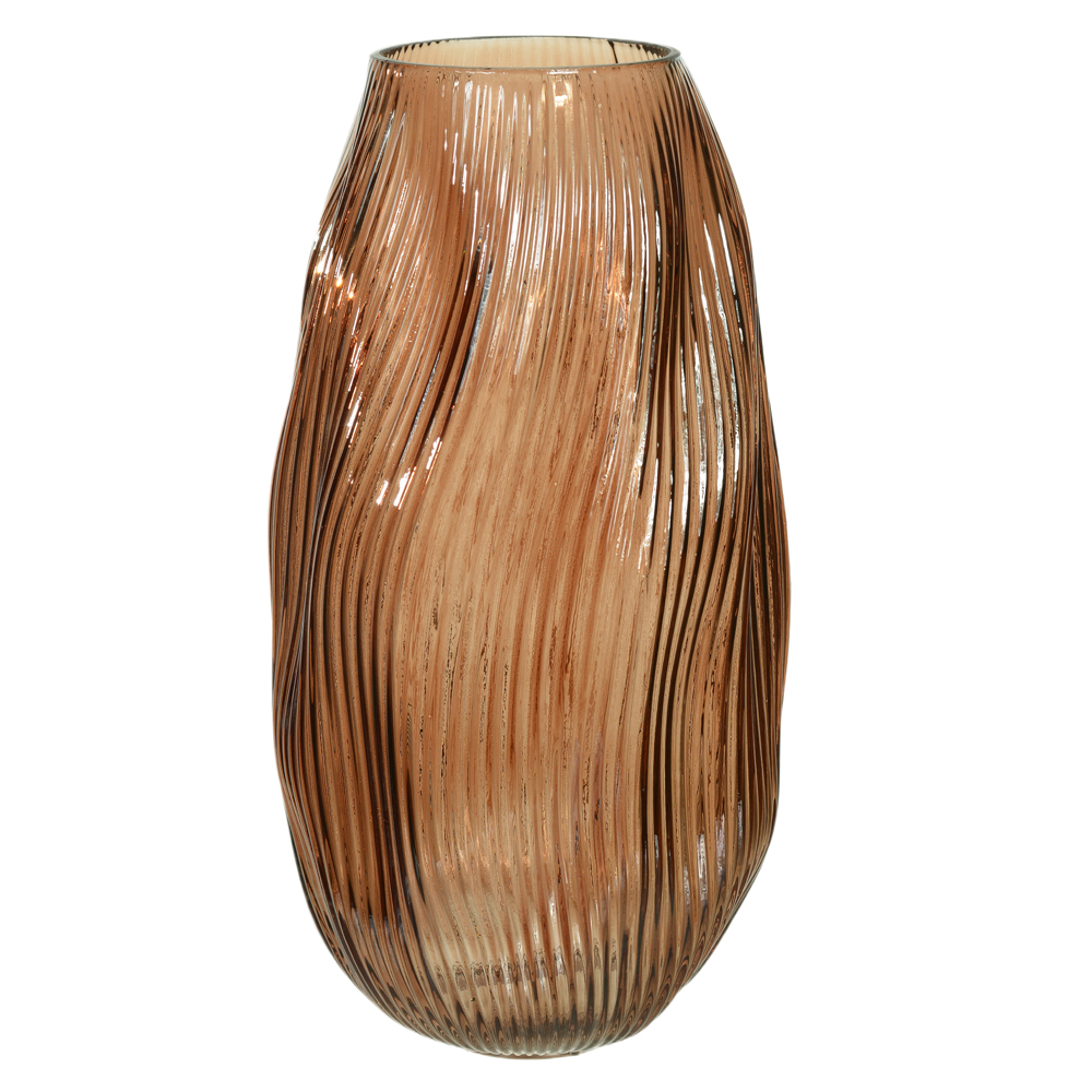 VASO DECOR VIDRO CANELADO (MARROM) 33cm 17d