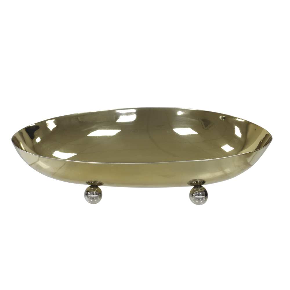CENTRO DE MESA ACO INOX BALLS COM PE (DOURADO PRATA) 8,5X28X18,5cm