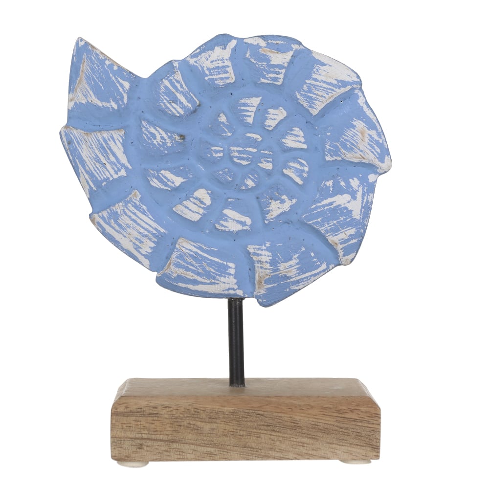 ESCULTURA DECORATIVA MADEIRA CONCHA (AZUL) 16,5X12,5X5cm
