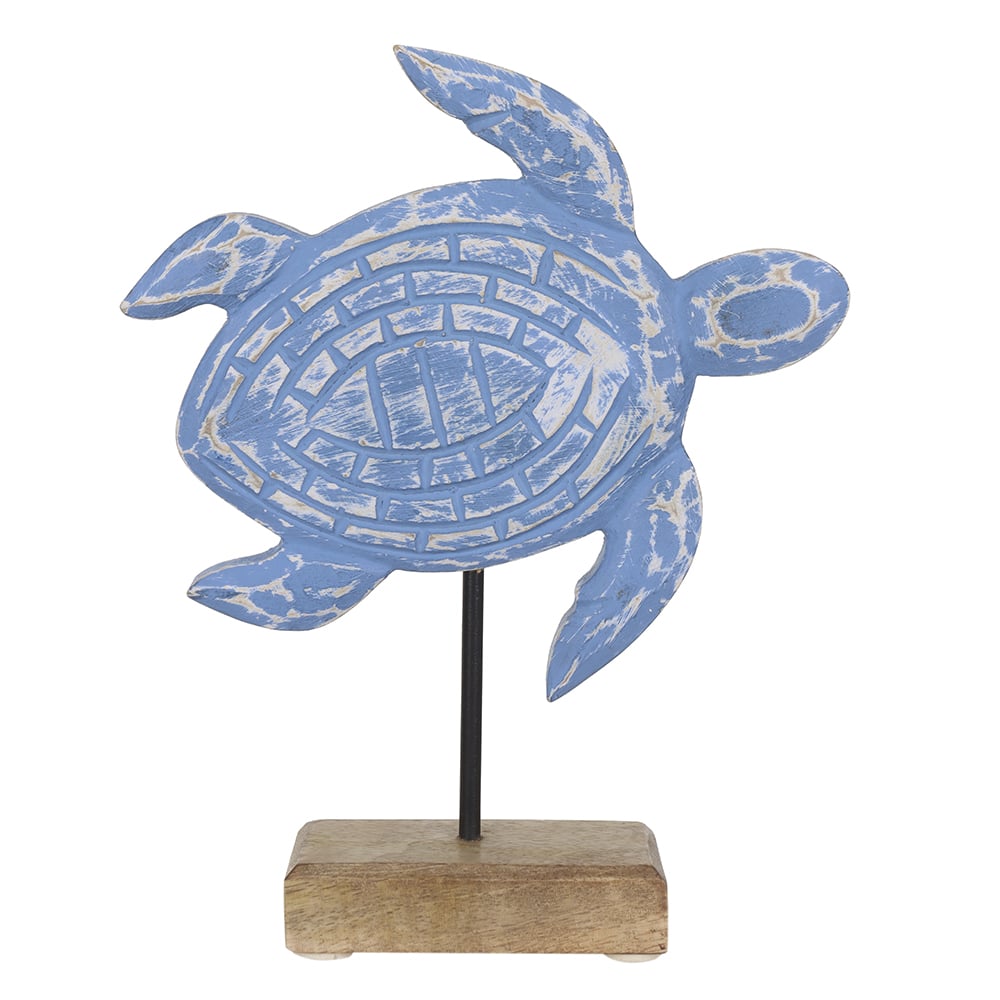 ESCULTURA DECORATIVA MADEIRA TARTARUGA (AZUL) 23X18,5X5cm