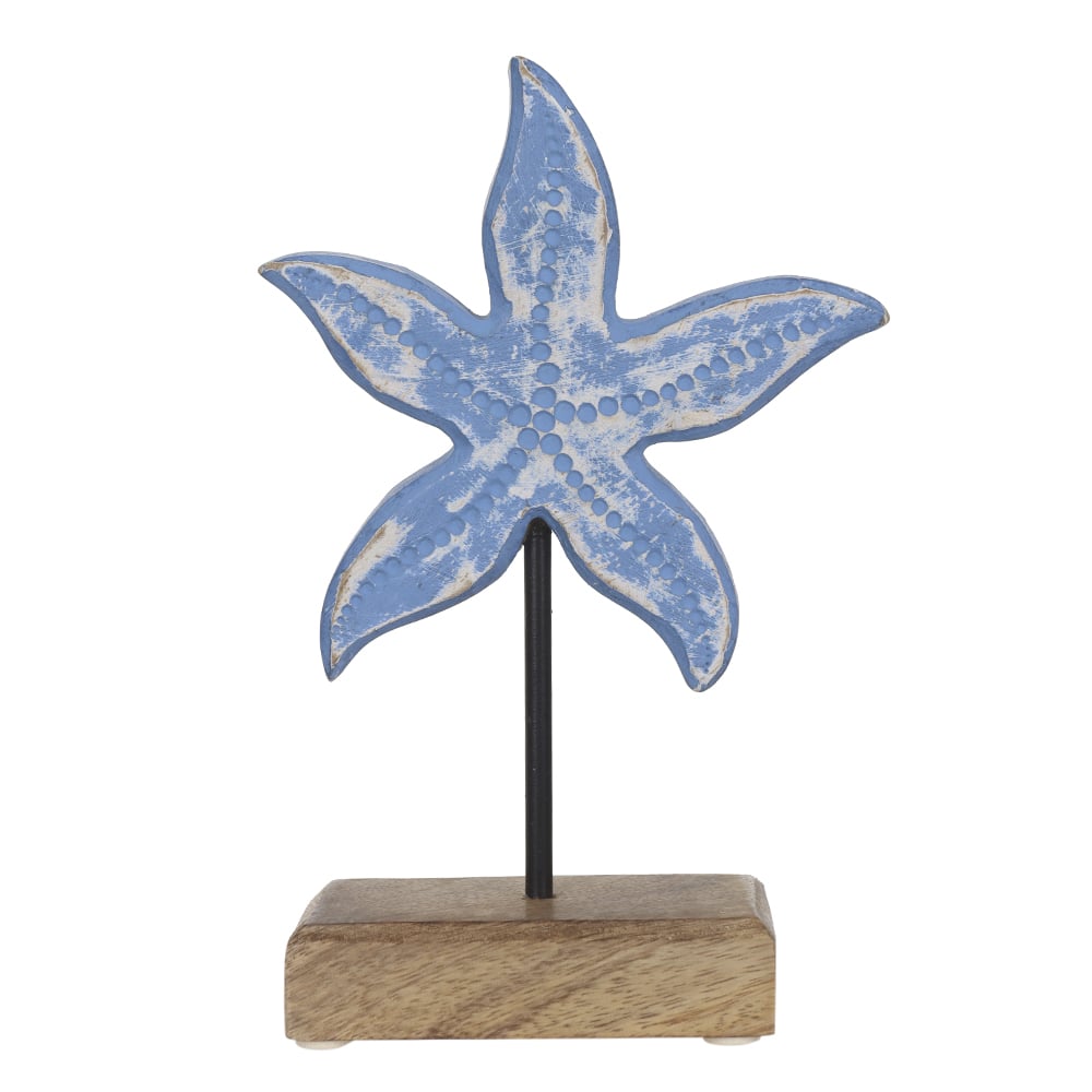 ESCULTURA DECORATIVA MADEIRA ESTRELA (AZUL) 20X13X5cm
