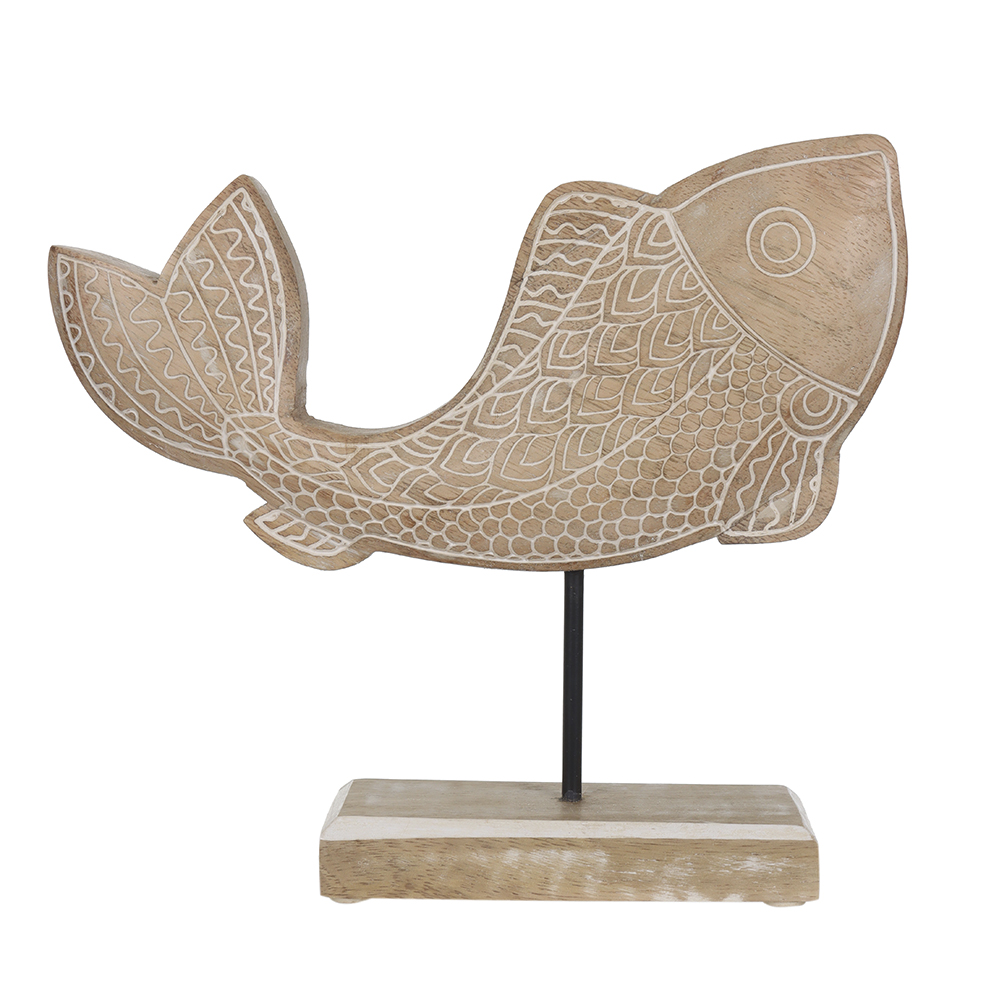 ESCULTURA DECORATIVA MADEIRA PEIXE (BEGE) 22,5X25X5cm