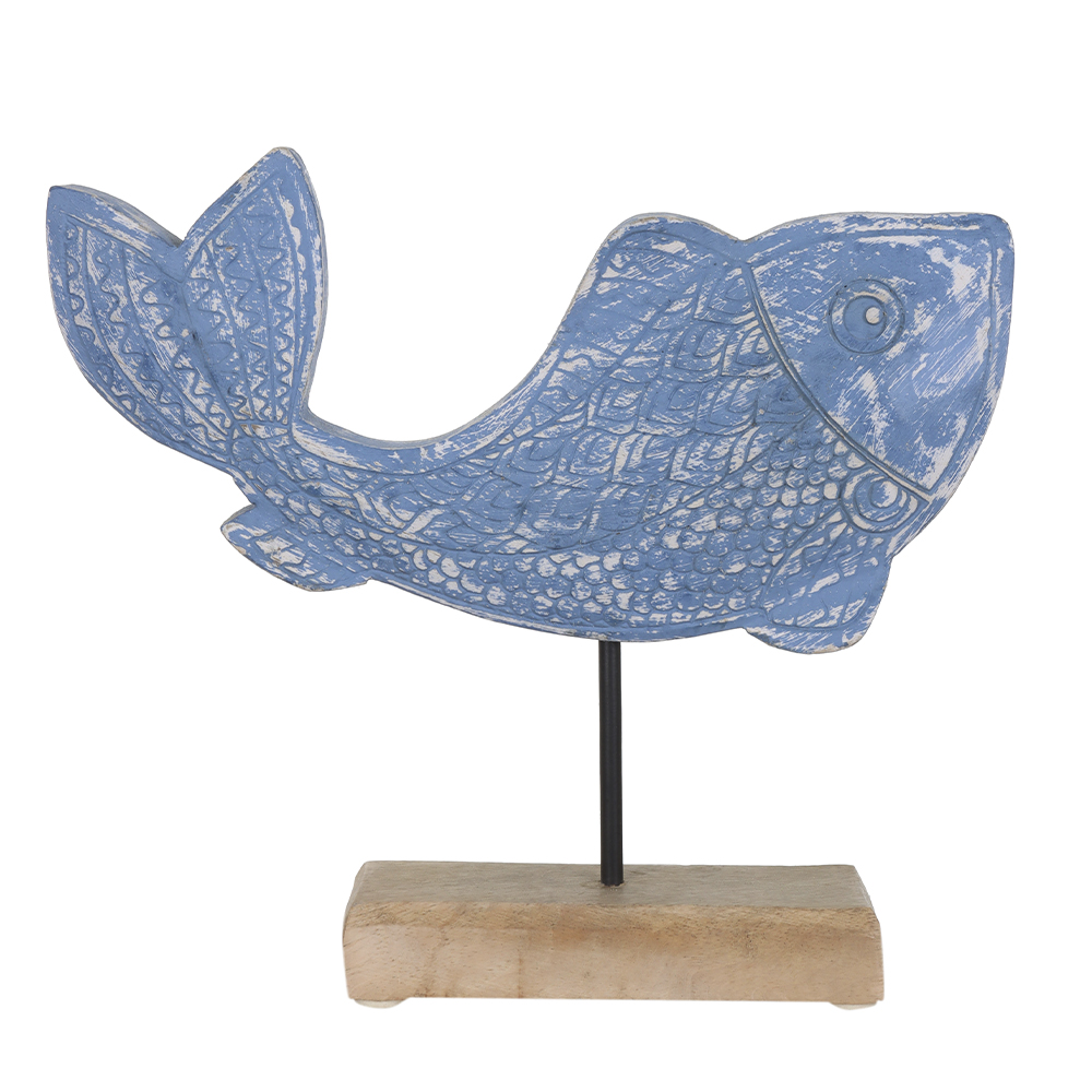 ESCULTURA DECORATIVA MADEIRA PEIXE (AZUL) 22,5X25X5cm