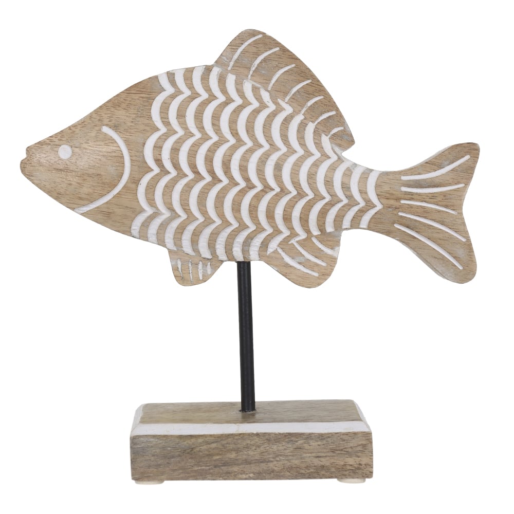 ESCULTURA DECORATIVA MADEIRA PEIXE (BEGE BRANCO) 19X19,5X5cm
