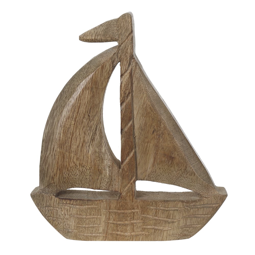 ESCULTURA DECORATIVA MADEIRA BARCO (BEGE) 15,5X13X2,5cm