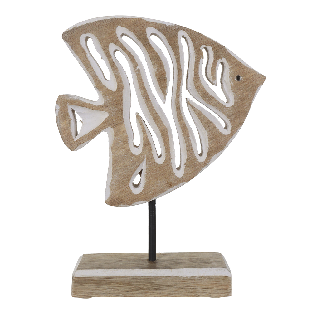 ESCULTURA DECORATIVA MADEIRA PEIXE (BEGE) 21X15,5X5cm