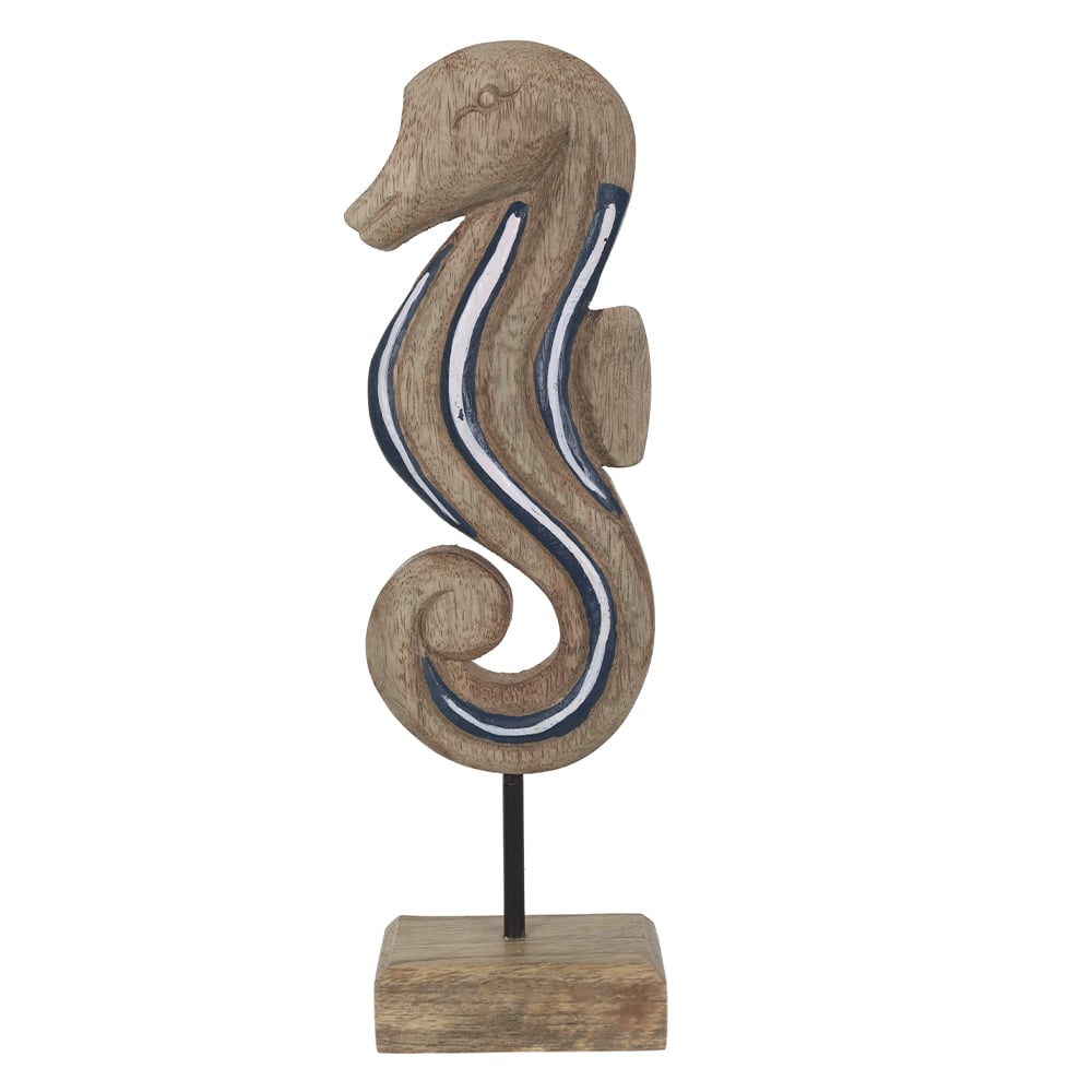 ESCULTURA DECORATIVA MADEIRA CAVALO MARINHO (BEGE AZUL) 27X8X5cm