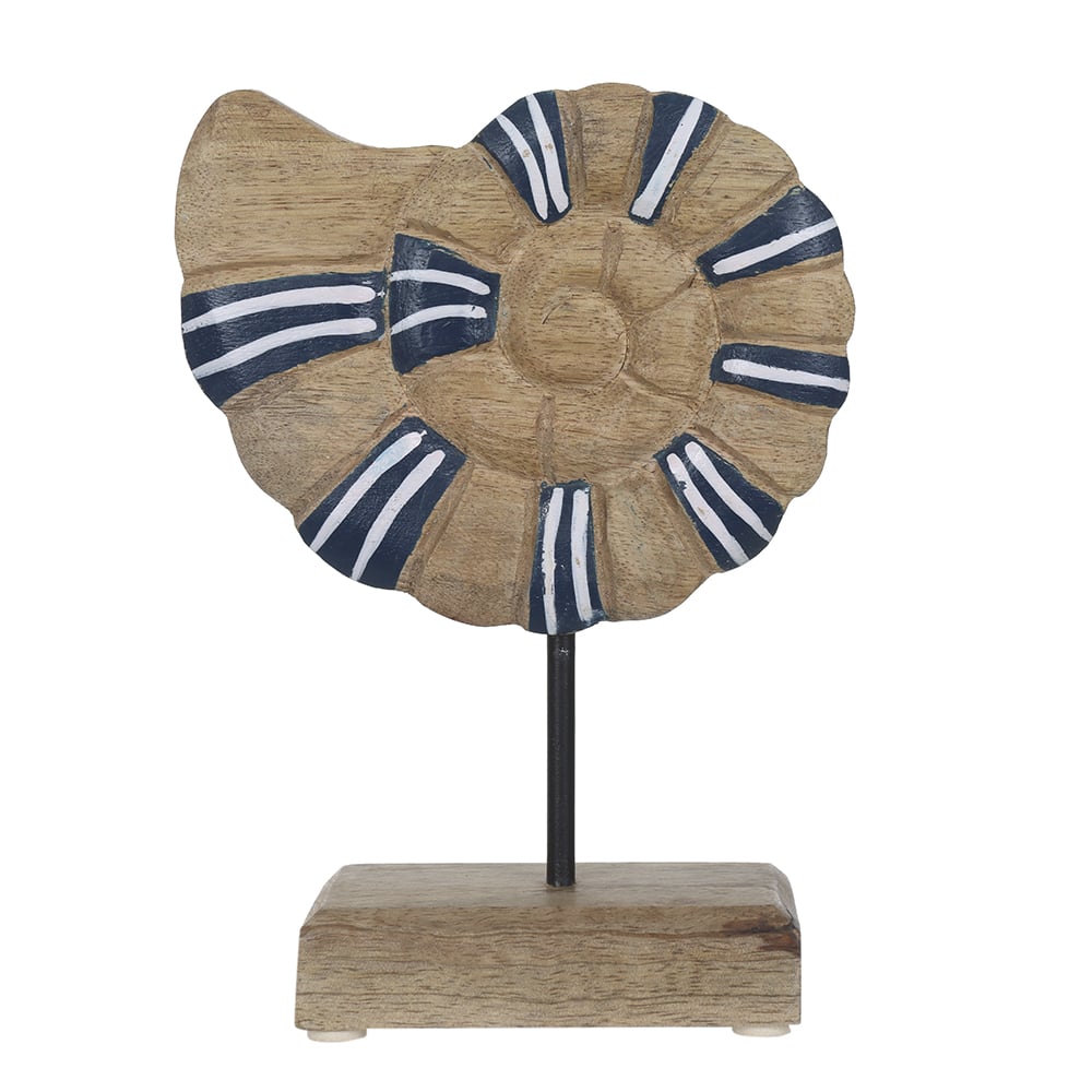 ESCULTURA DECORATIVA MADEIRA CONCHA (BEGE AZUL) 14X19,5X5cm