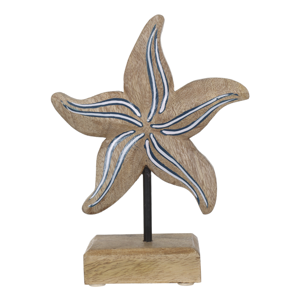 ESCULTURA DECORATIVA MADEIRA ESTRELA (BRANCO AZUL) 18,5X13,5X5cm