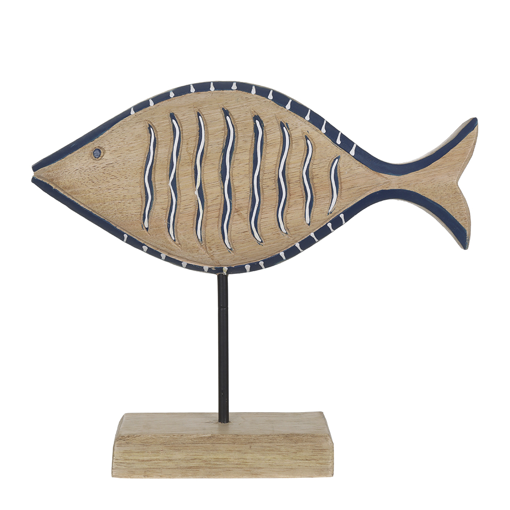 ESCULTURA DECORATIVA MADEIRA PEIXE (BRANCO AZUL) 21,5X25X5cm