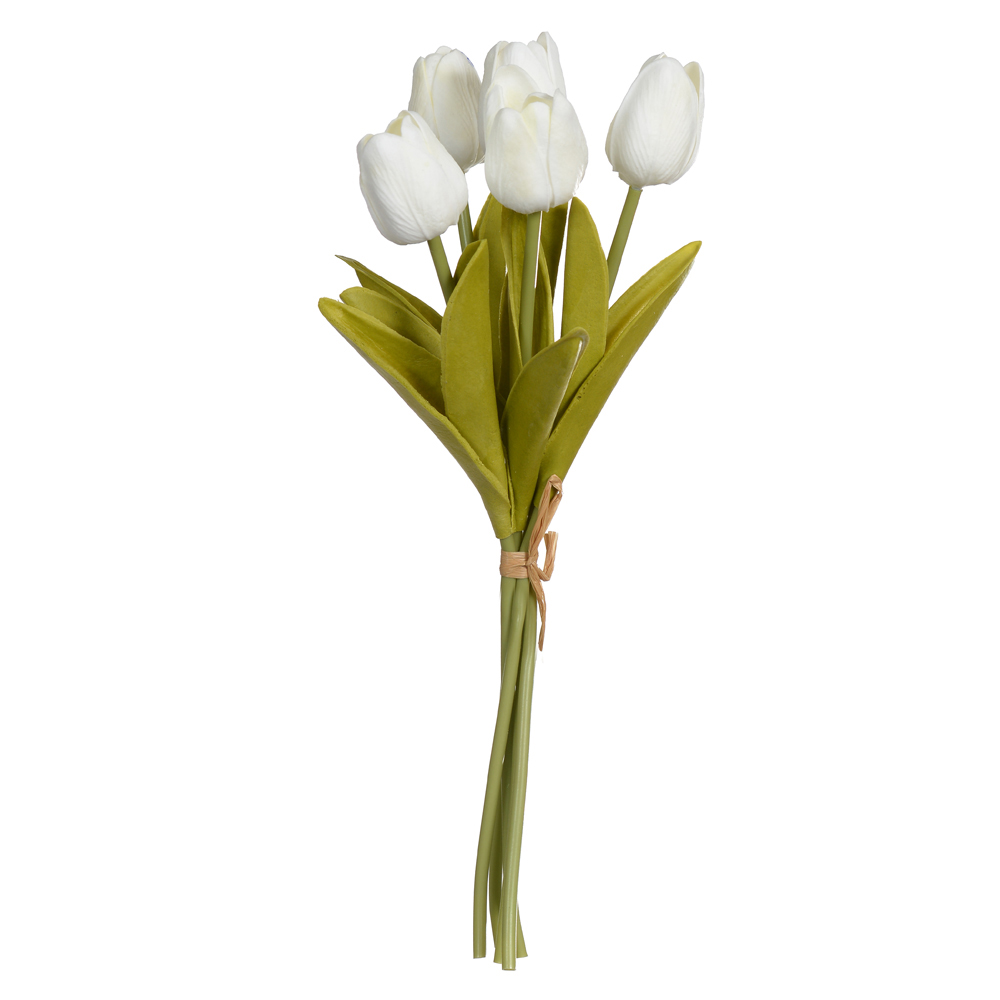 B.TULIPA RAMALHETE C/FITA ESPUMA X5 (BRANCO OUTONO) 32cm