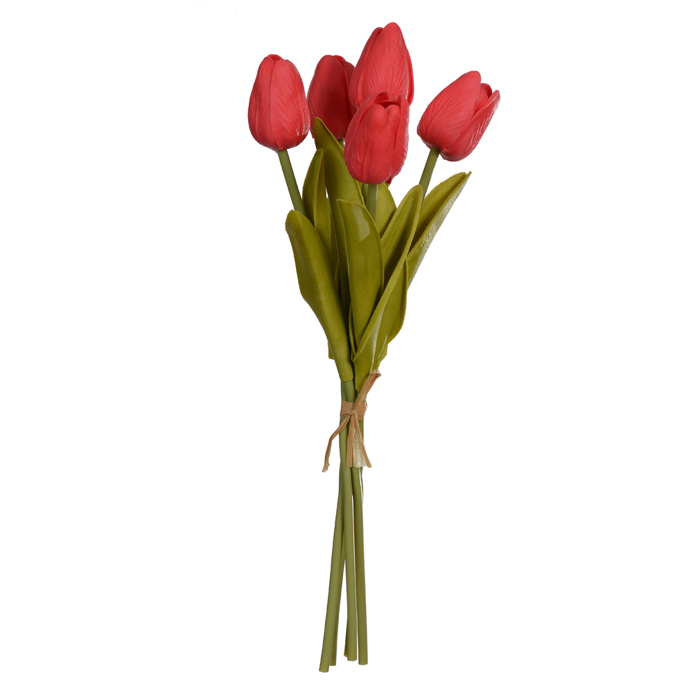 B.TULIPA RAMALHETE C/FITA ESPUMA X5 (VERMELHO OUTONO) 32cm