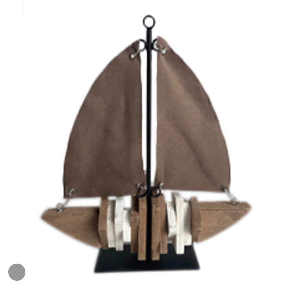 ESCULTURA DECORATIVA MADEIRA BARCO A VELA (NATURAL BRANCO) 28X24X5cm