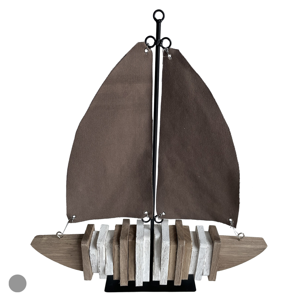 ESCULTURA DECORATIVA MADEIRA BARCO A VELA (NATURAL BRANCO) 35,5X30X5cm