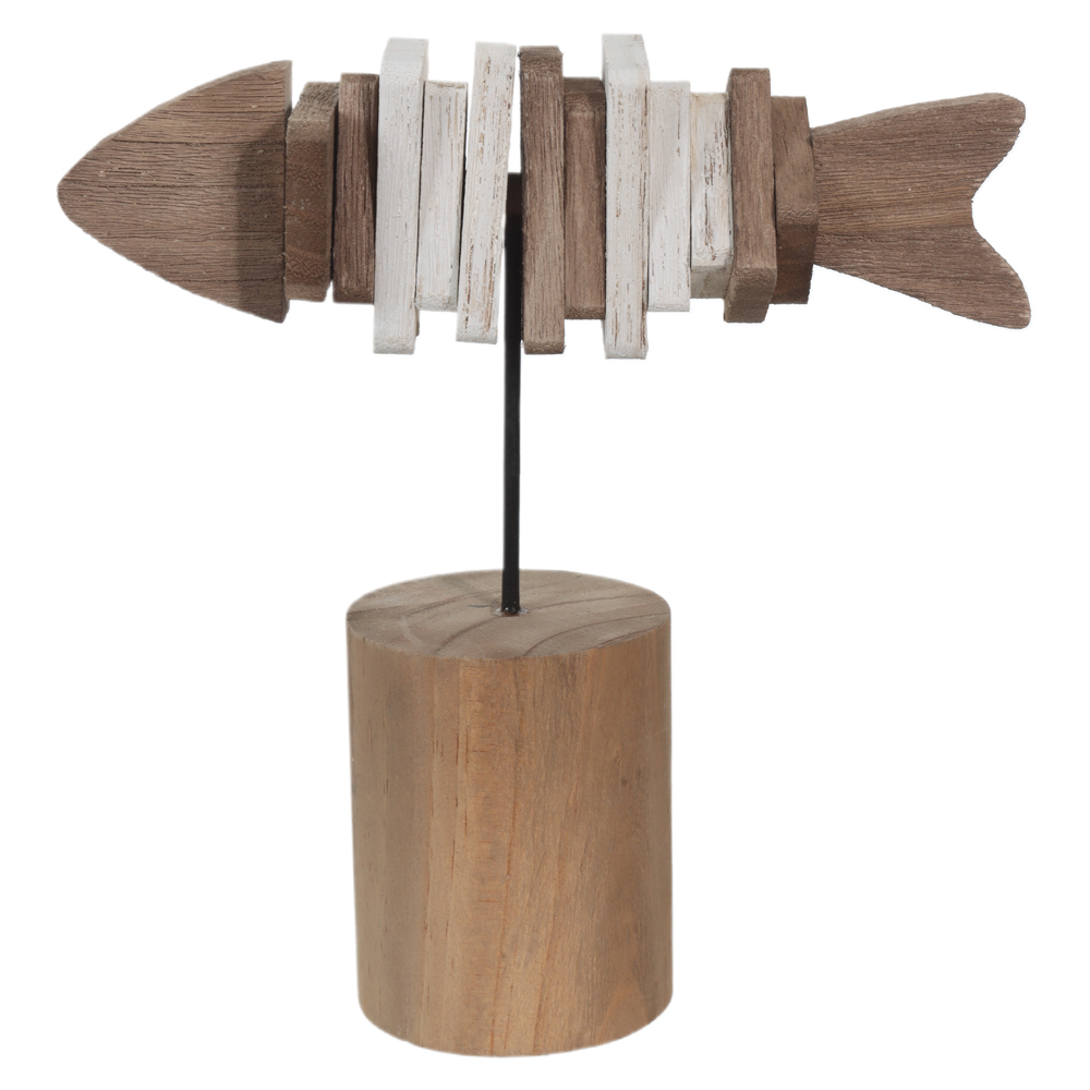 ESCULTURA DECORATIVA MADEIRA PEIXE (NATURAL BRANCO) 22X21X7,5cm