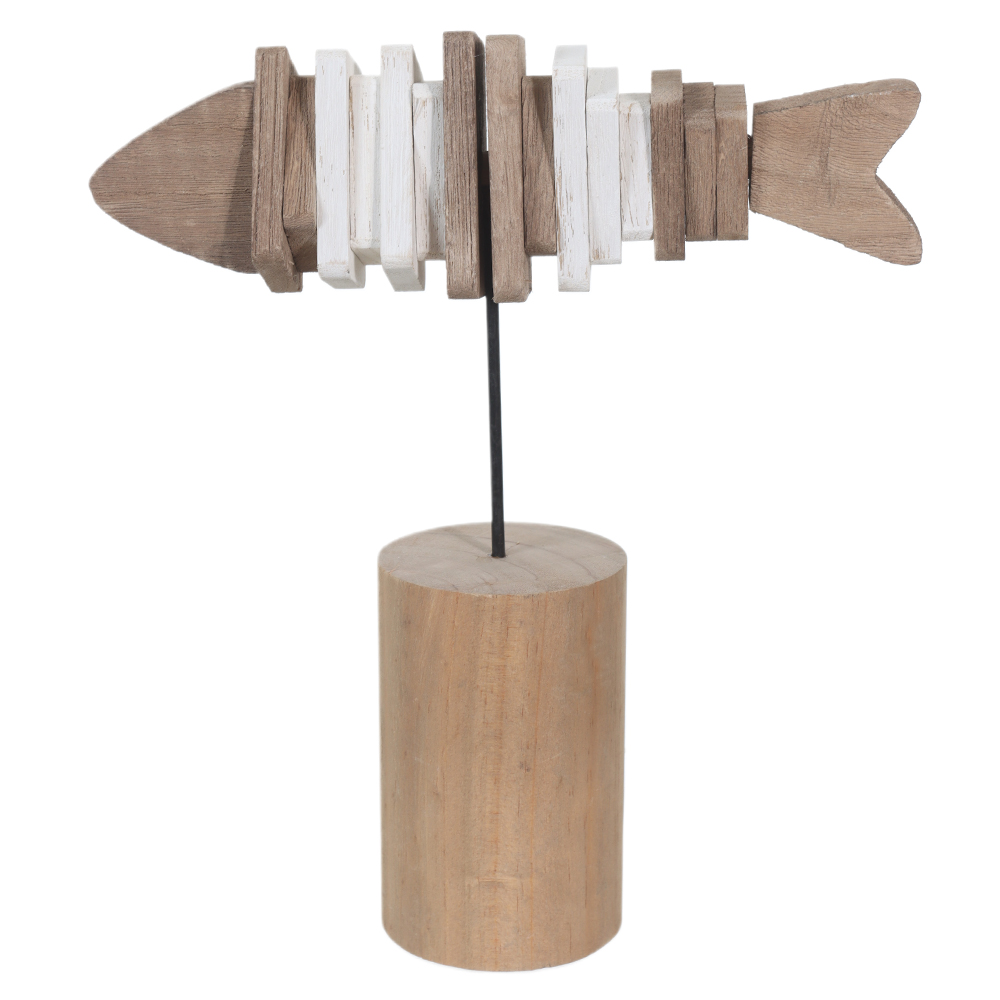 ESCULTURA DECORATIVA MADEIRA PEIXE (NATURAL BRANCO) 24X28X7,5cm