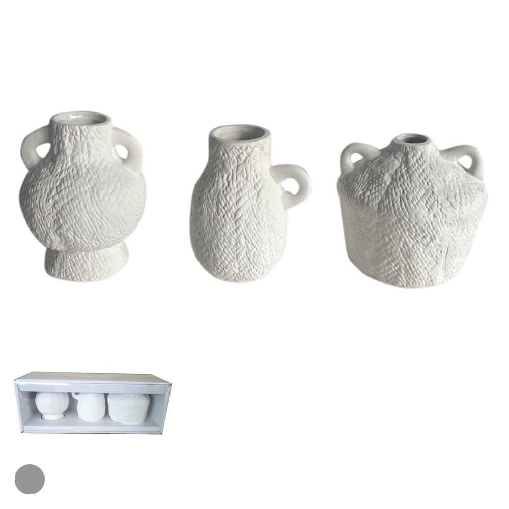 KIT VASO DECOR CERAMICA GARRAFINHA C/ 3 (BRANCO) 11X31,3X11cm