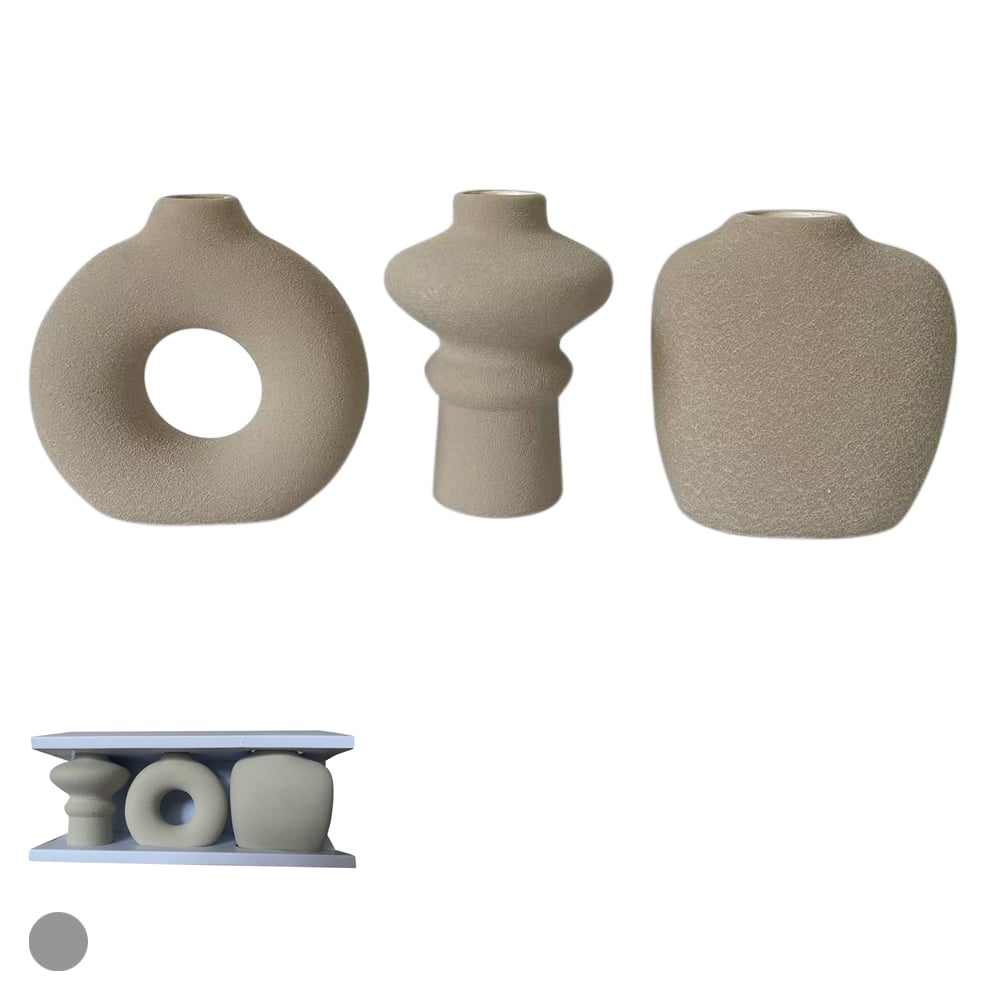 KIT VASO DECOR CERAMICA GARRAFINHA C/ 3 (OFF WHITE) 11X28,5X8,3cm