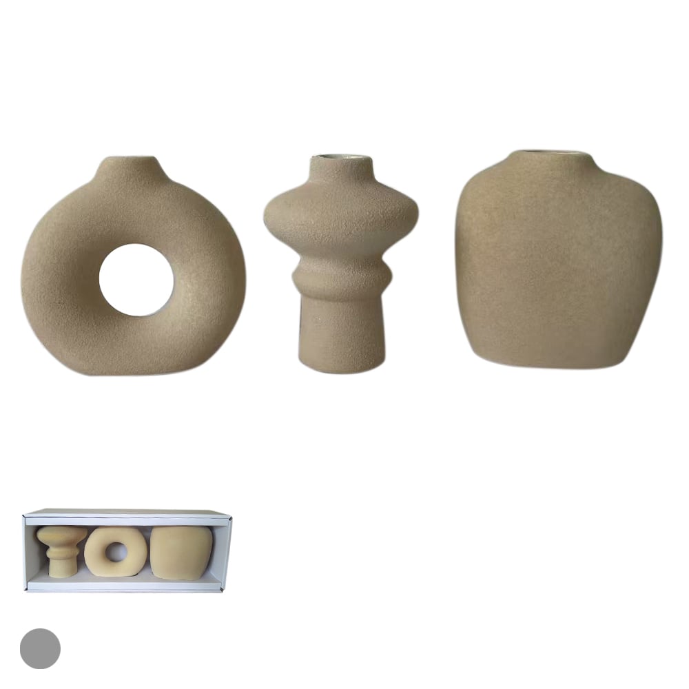 KIT VASO DECOR CERAMICA GARRAFINHA C/ 3 (BEGE) 11X28,5X8,3cm