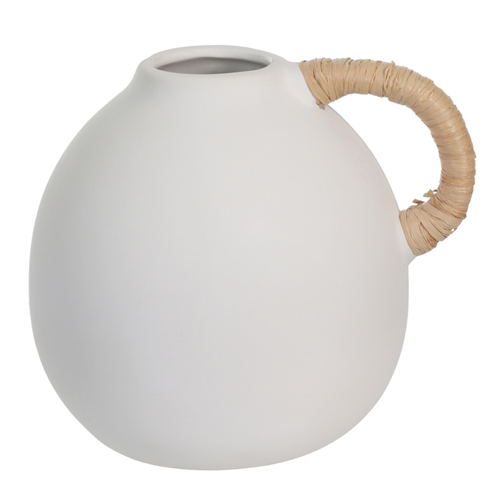 VASO DECORATIVO CERAMICA COM ALCA (BRANCO NATURAL) 15,5X16,8X14,9cm