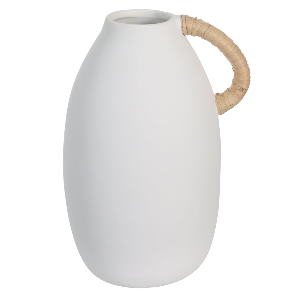VASO DECORATIVO CERAMICA COM ALCA (BRANCO NATURAL) 25,3X17,6X15,1cm