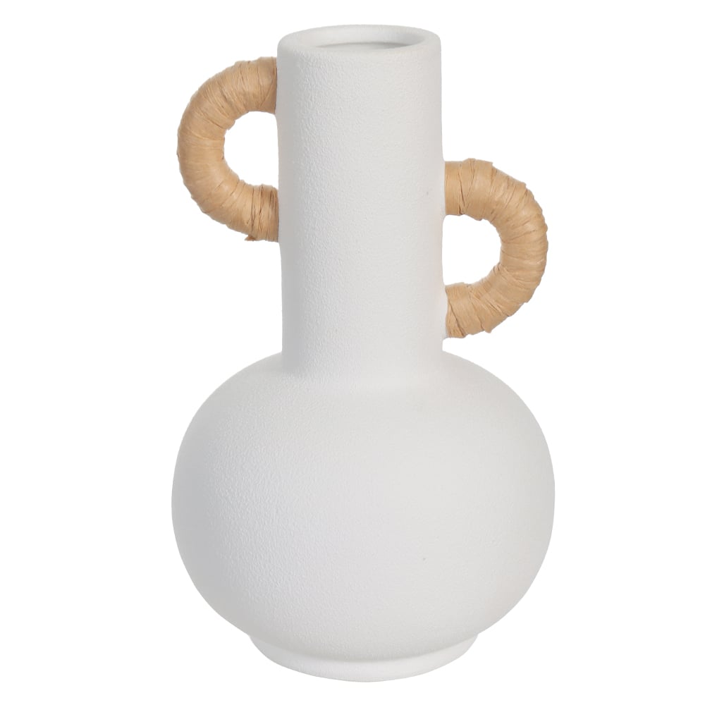 VASO DECORATIVO CERAMICA COM ALCA (BRANCO NATURAL) 20,5cm 13d