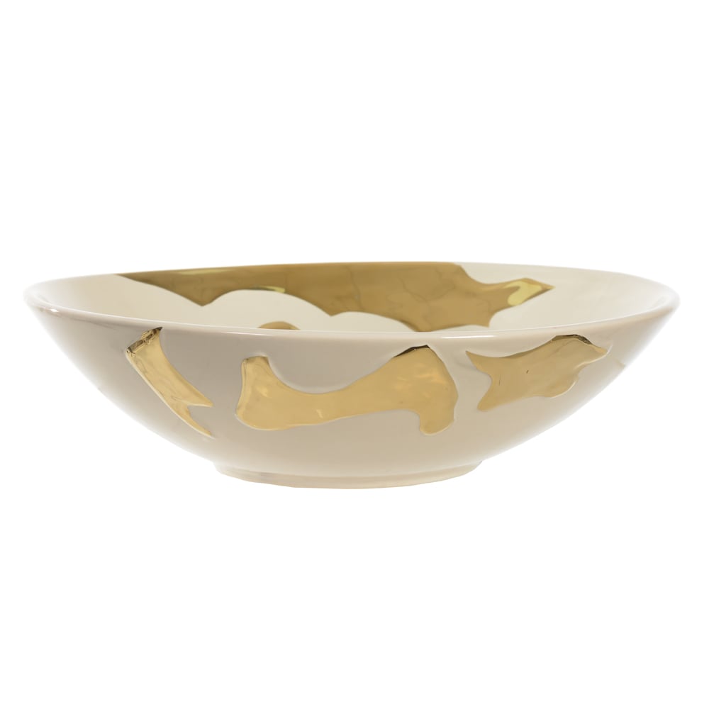 CENTRO DE MESA DECOR CERAMICA MELTED (OFF WHITE DOURADO) 7,5cm 28d